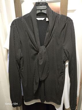 Liz Claiborne Black and White Dot Tie-Front Blouse